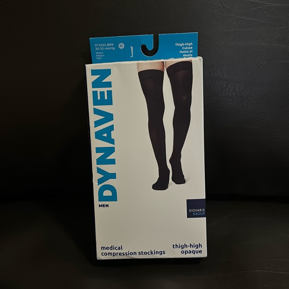 Dynave medical compression stockings. Thigh high opaque. 20-30 mmHg. XL. Men.